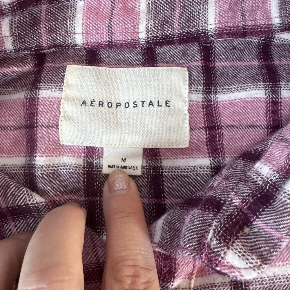 Aeropostale Men's Plaid Flannel Shirt M Pink Purple‎ Long Sleeve Button Down